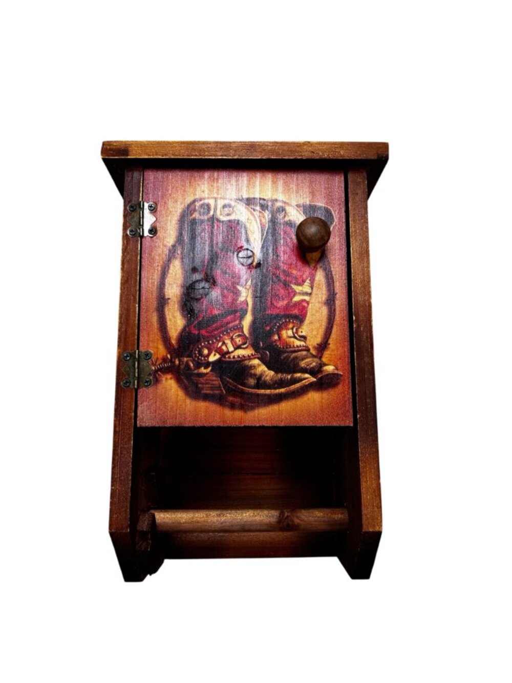 Toilet Paper Wooden Holder Cowboy Boots Western Country Wall Decoration - Picture 2 of 6